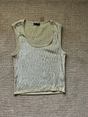 J.Crew Vintage Rib Sequin Embellished Tank Top Muted Fern L NWT